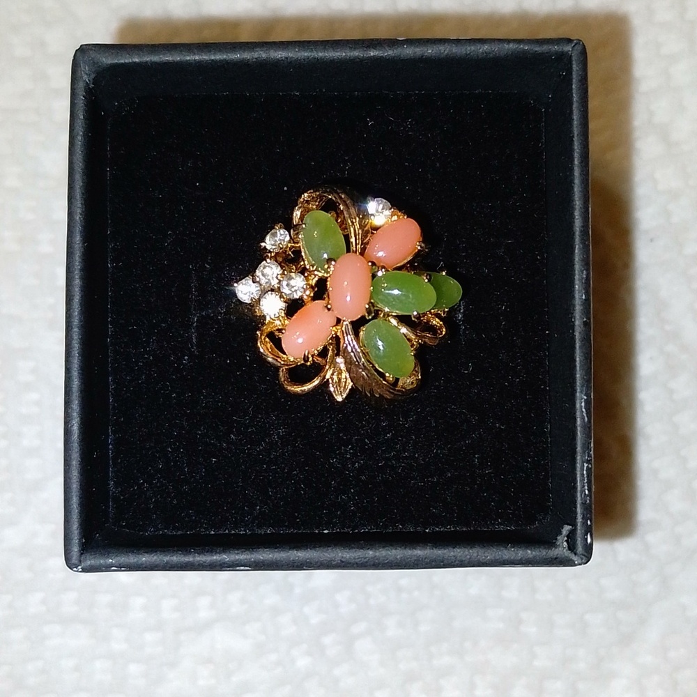 NIB Vintage Semi-Precious Gem Stone Gold Cocktail Ring